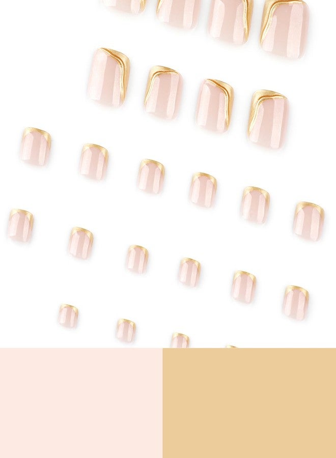 MISUD Press on Nails - Toe Glue on Nails with Gold Chrome, Acrylic Toenails French Tip Design 24 pcs - Image 5
